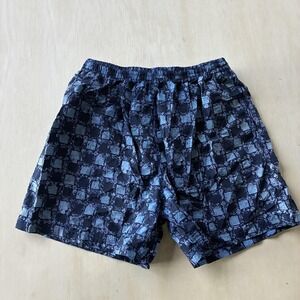 Vintage Basic Editions Swim Shorts Mens Large Blue Geometric Lined Trunks Beach